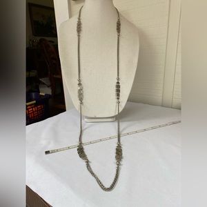 Ultra long silvertone statement layering necklace